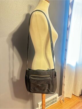 Vintage Sonoma Black Genuine Leather Crossbody Shoulder Bag Organizer